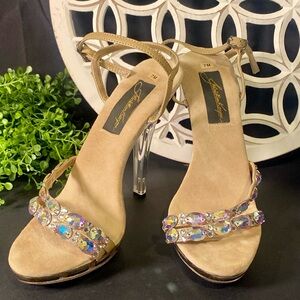 Jonathan Kayne Stunning Gold Strappy Heels with Crystal Details